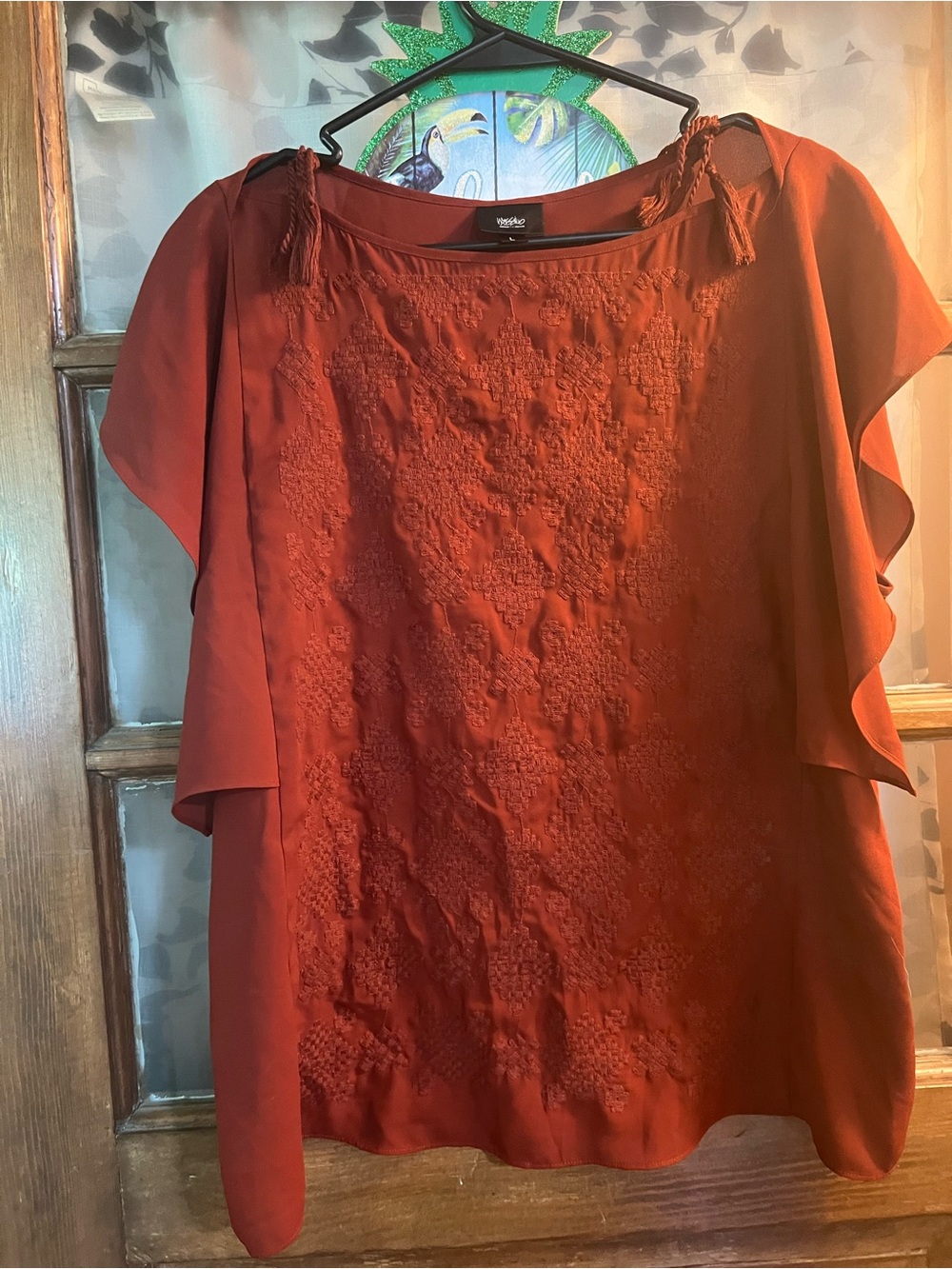 Mossimo Supply Co. Burnt Orange Embroidered Flutter Sleeve Top